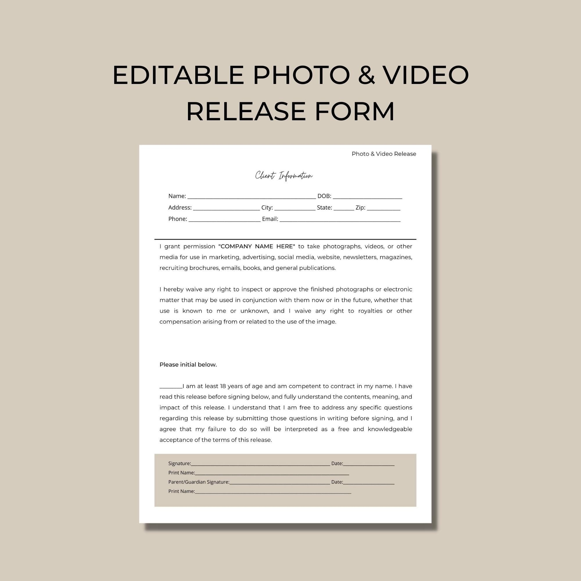 Photo And Video Release Form Salon Photo And Video Release Form Esthetician Photo Release Form Makeup Photo Release Form Etsy Israel