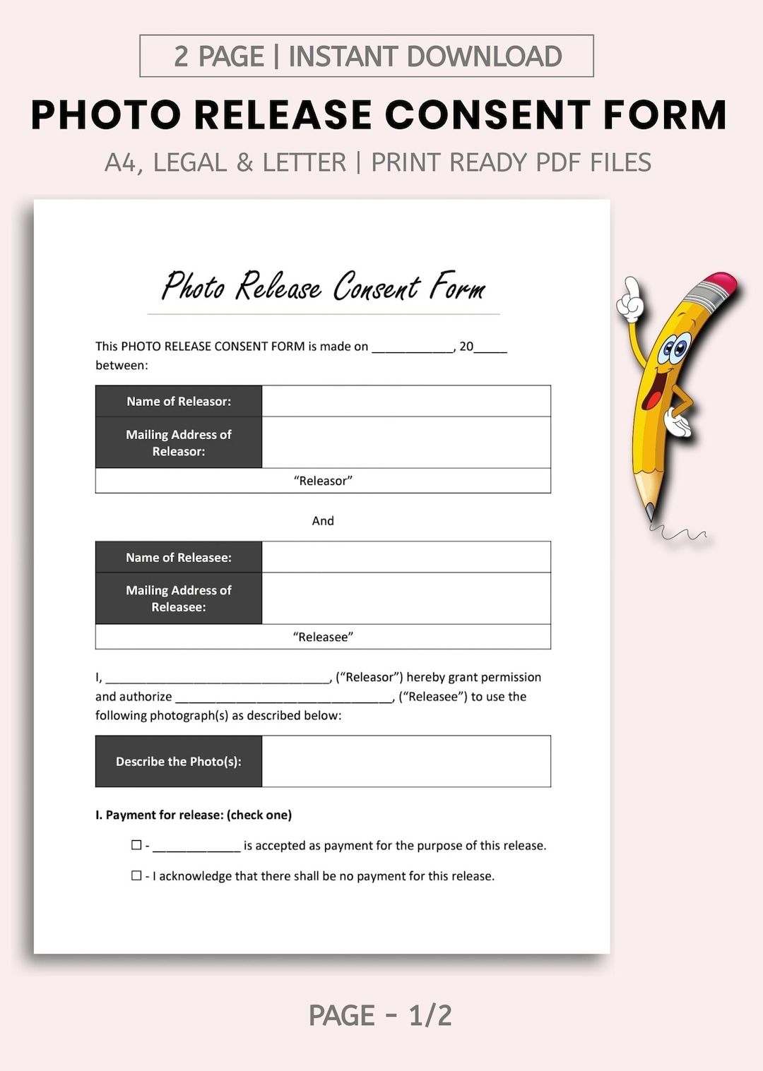 Photo Release Form Image Release Consent Form Social Media Image Release Agreement Etsy