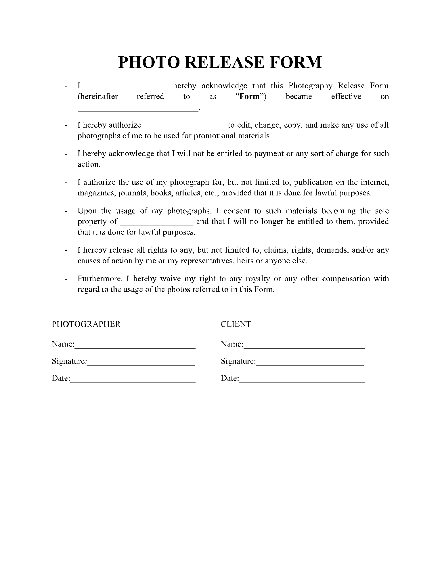 Photo Release Form In 2021 Free Download CocoSign