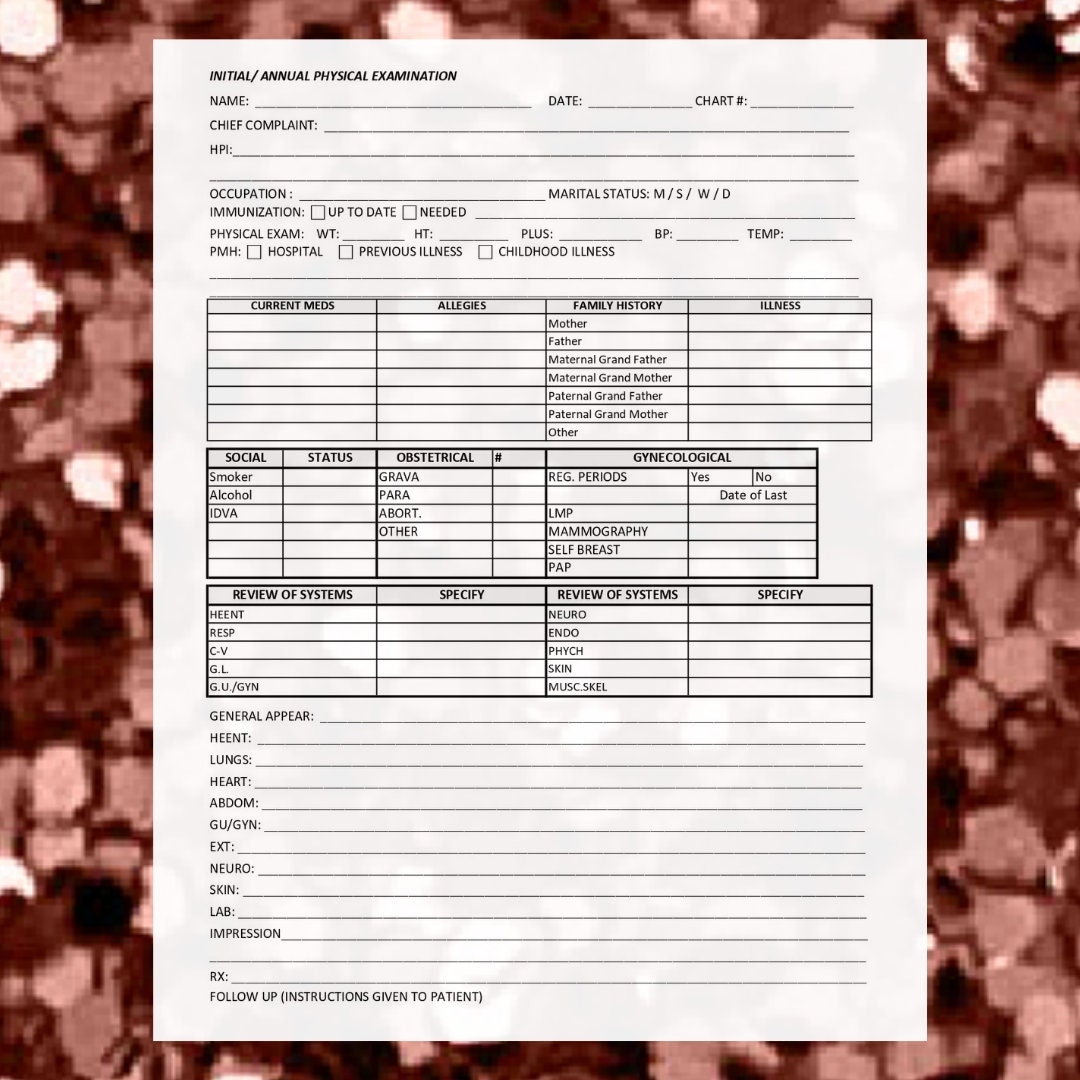 Physical Exam Form Fillable PDF Annual Physical Examination Printable Instant Download Medical Doctor s Office PDF New Client Form Etsy