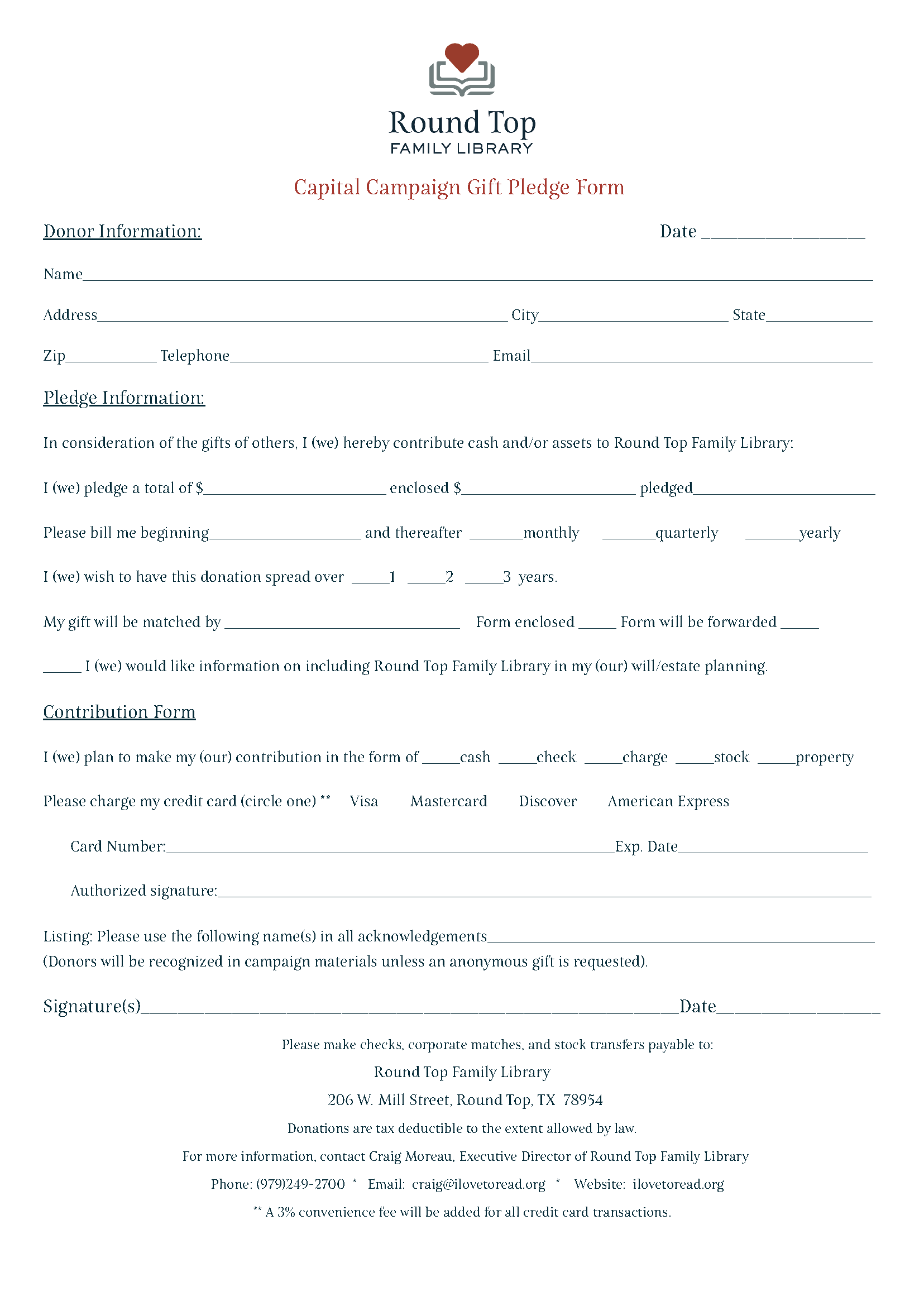 Pledge Form Round Top Family Library