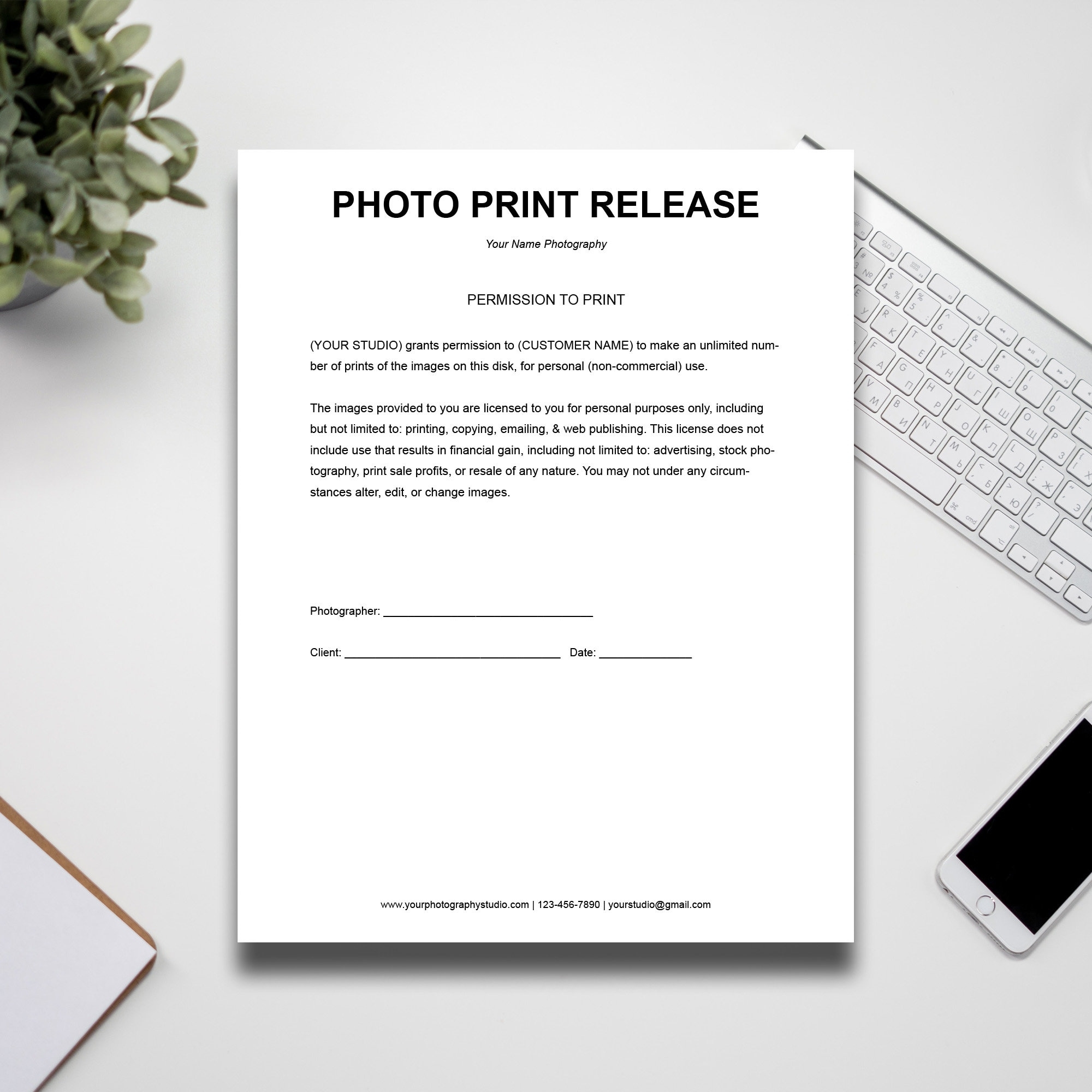 Print Release Form Template Wedding Photography Forms Print Release Template MS WORD Instant Download Etsy