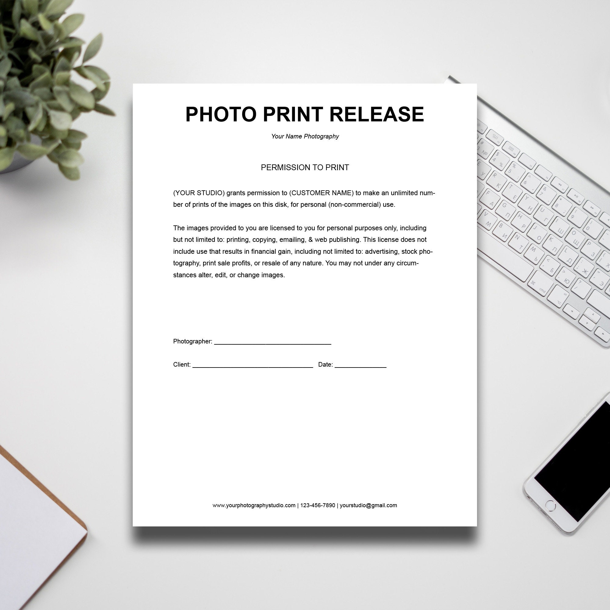 Print Release Form Template Wedding Photography Forms Print Release Template MS WORD Instant Download Etsy