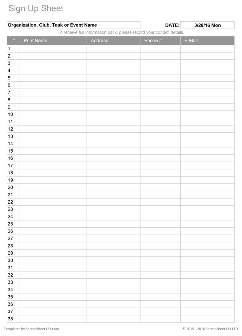 Sample Sign Up Forms Templates