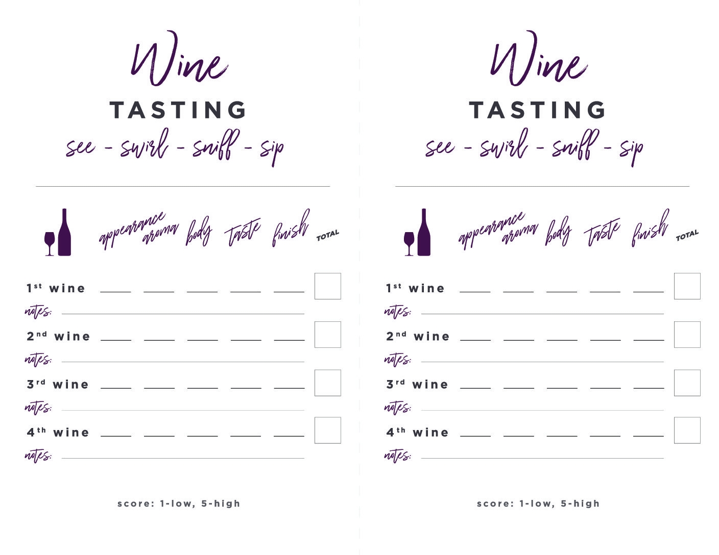 Printable Wine Tasting Sheets Printable Party Favors