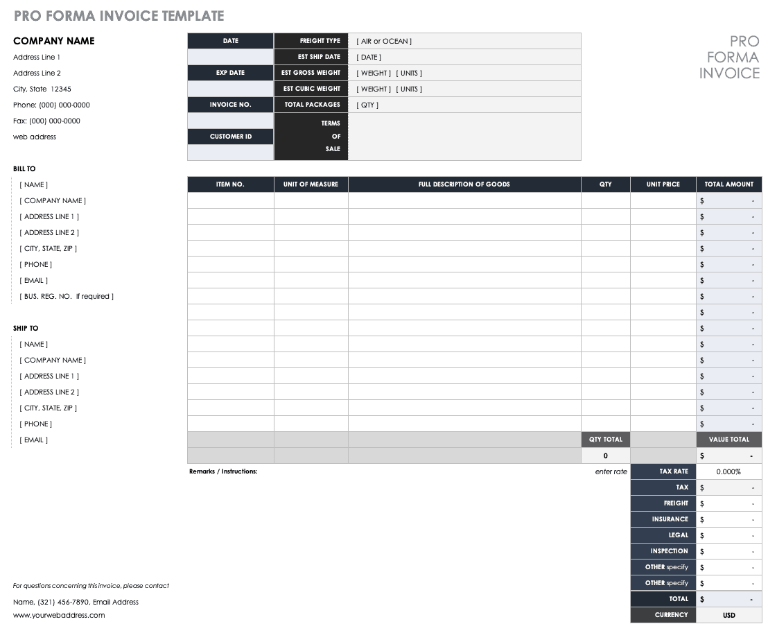 Simple Pro Forma Template
