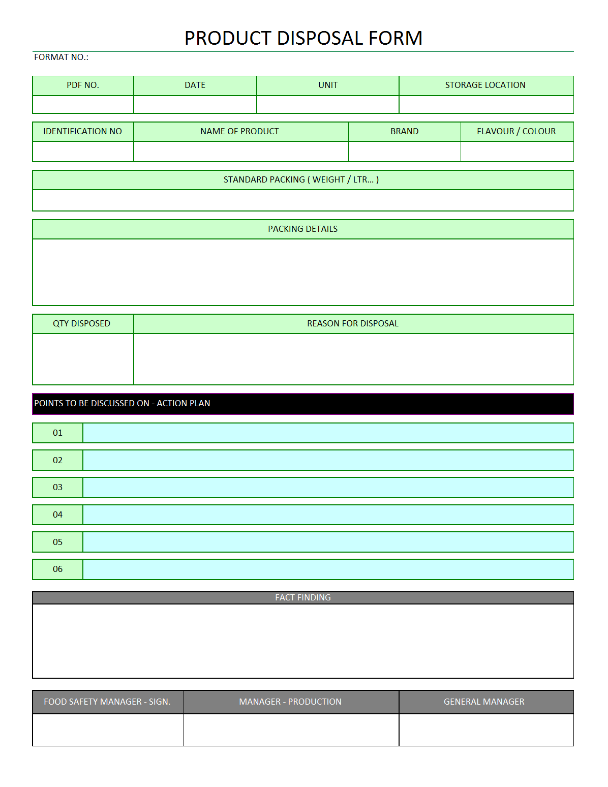 Product Disposal Form 