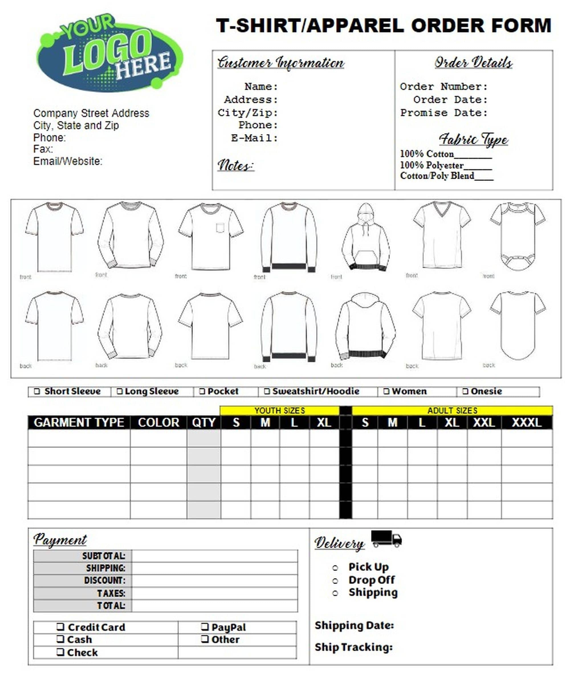 Clothing Order Form Template Free