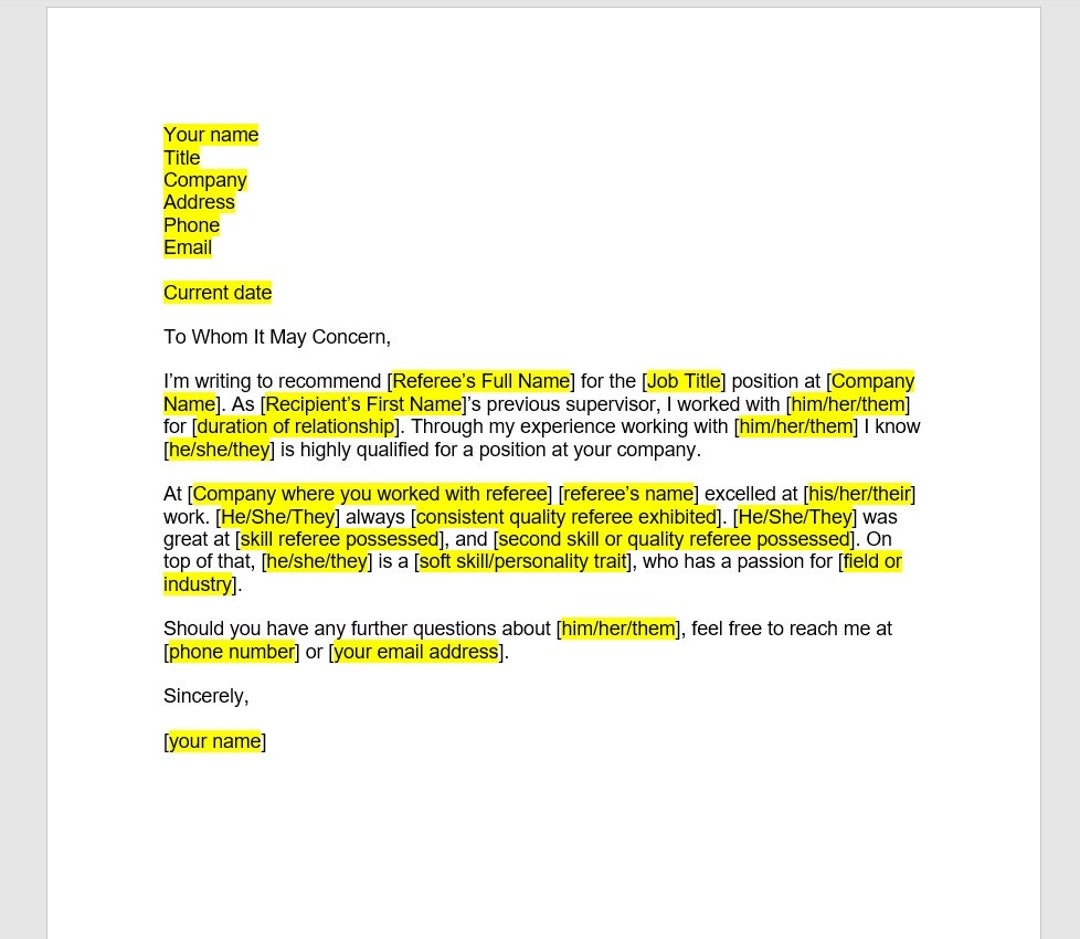 Reference Letter Template Employee Reference Letter Reference Template Reference Letter Template Word Template Simple Letter Etsy