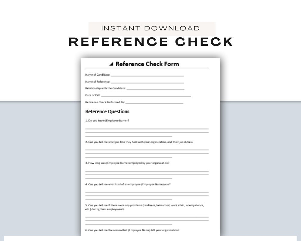 Reference Questions Human Resources Editable In MS Word PDF And Canva New Hire Checklist Interview Checklist Recruitment Etsy
