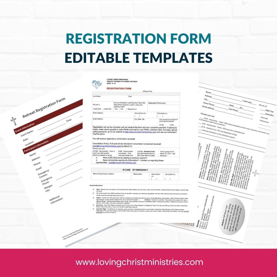 Retreat Registration Form Editable Templates Etsy