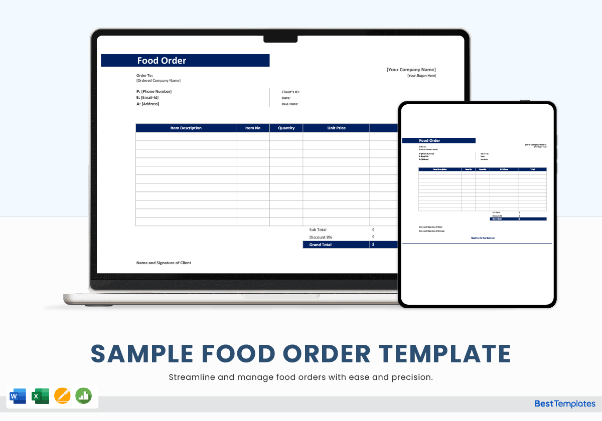 Sample Food Order Template In Word Excel Apple Pages Numbers