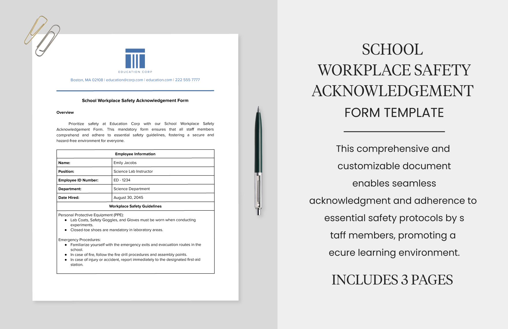 School Workplace Safety Acknowledgement Form Template In PDF Word Google Docs Download Template