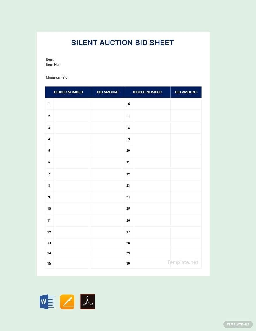 Silent Auction Bid Form Template