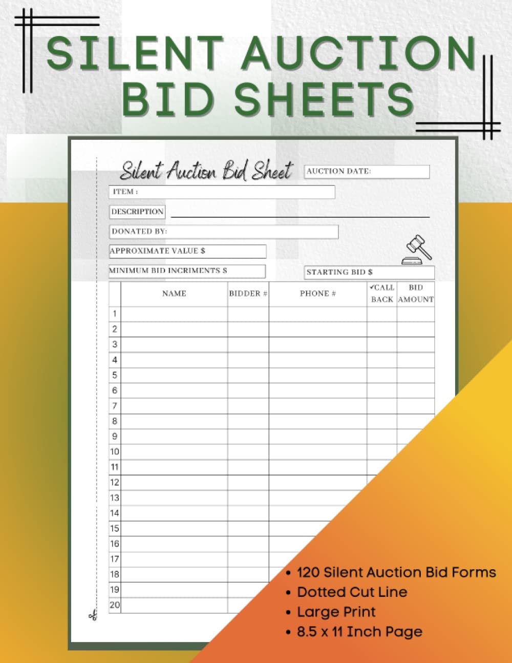 Silent Auction Bid Sheets 120 Large Print Forms Fundraising Events And Charity Auctions Bidders Information Log Track Buyers Name Phone Numbers Call Back Request And Bid Amounts Publishing Workforce Amazon Books