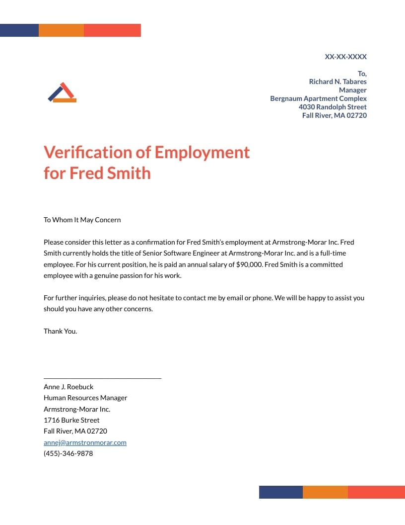 Simple Employment Verification Letter Template Visme