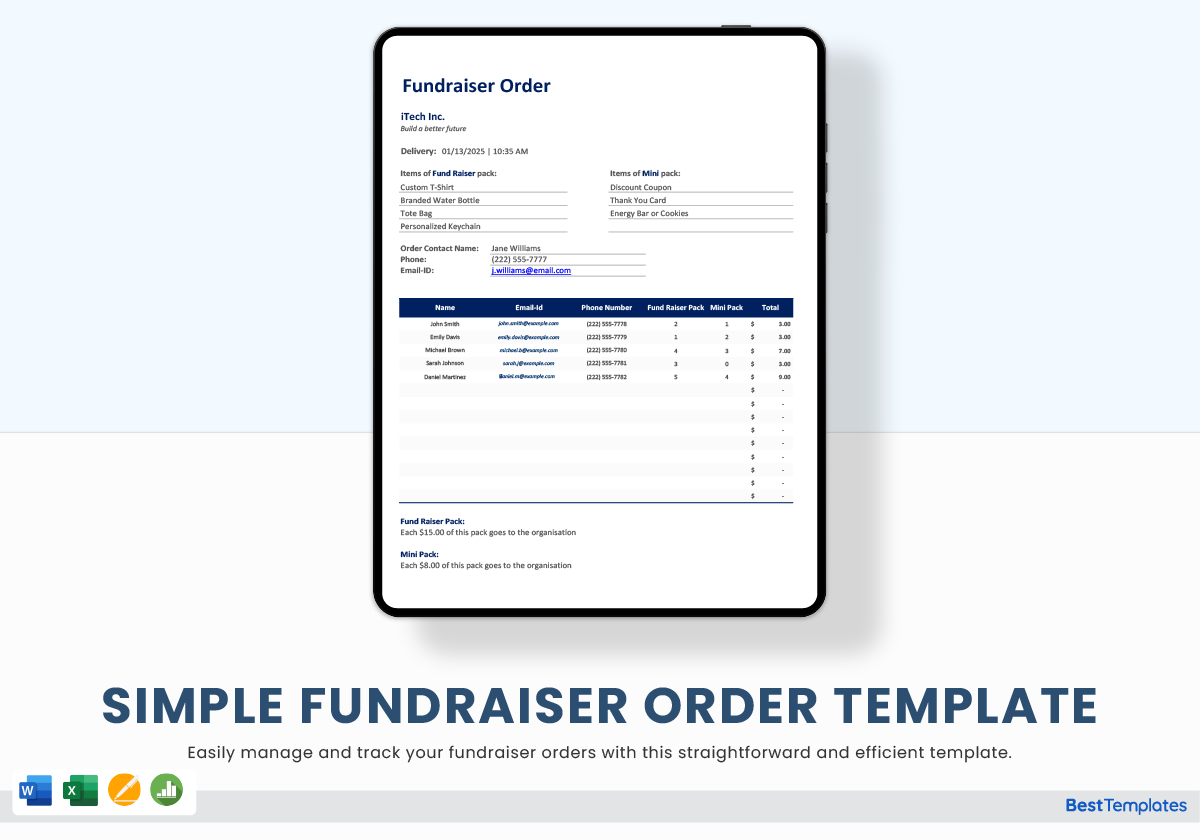Fundraiser Order Form Template Excel