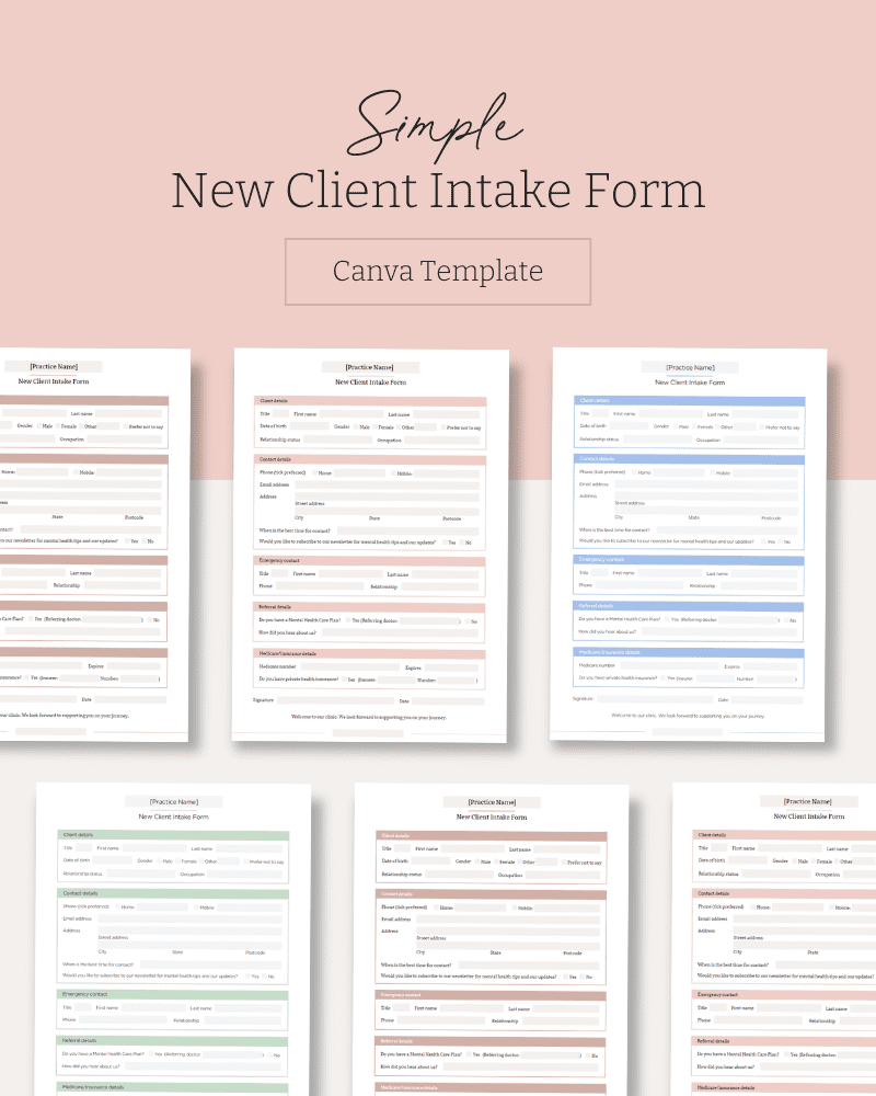 Simple New Client Intake Form Canva Template The Practice Lab