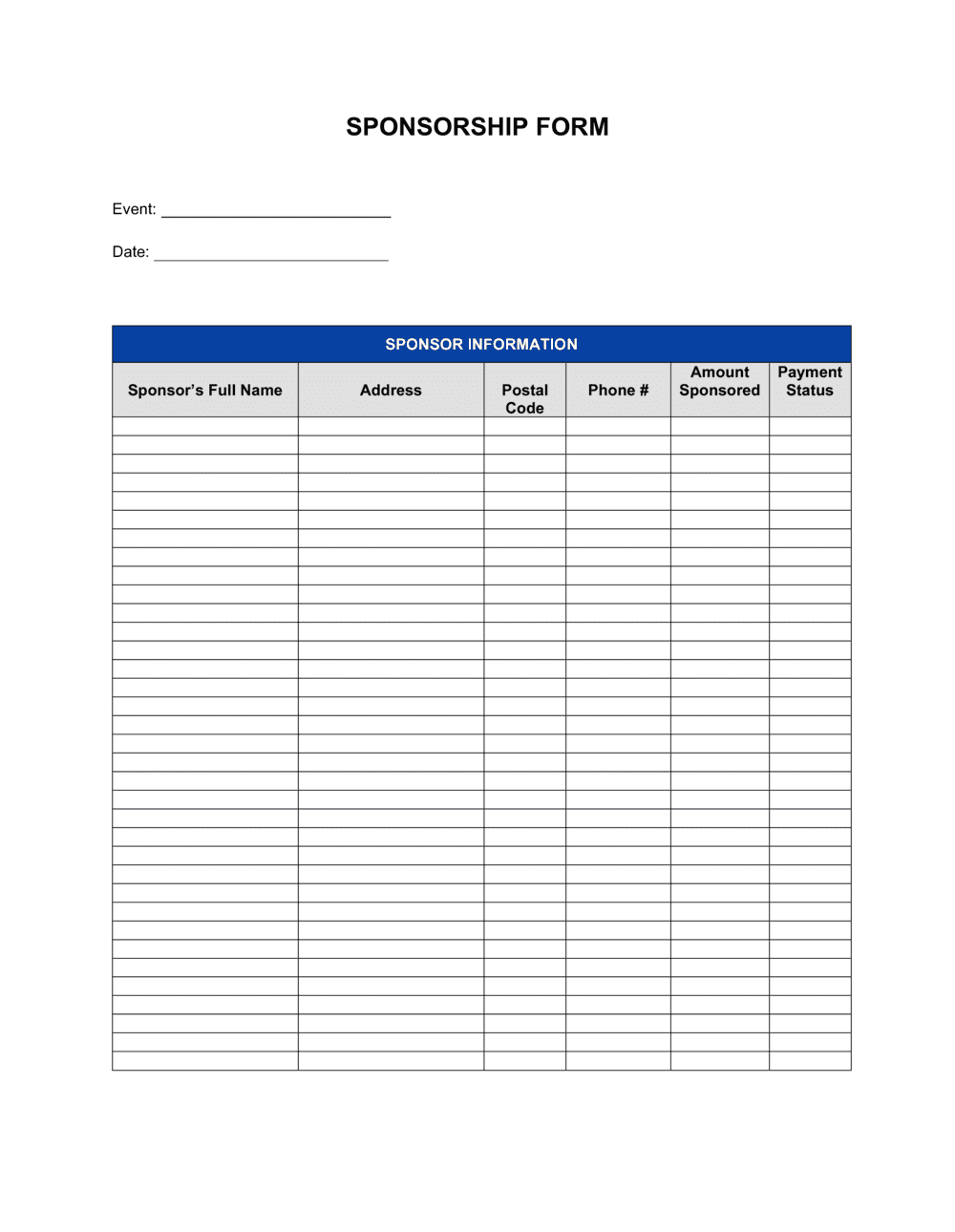 Sponsorship Form Template