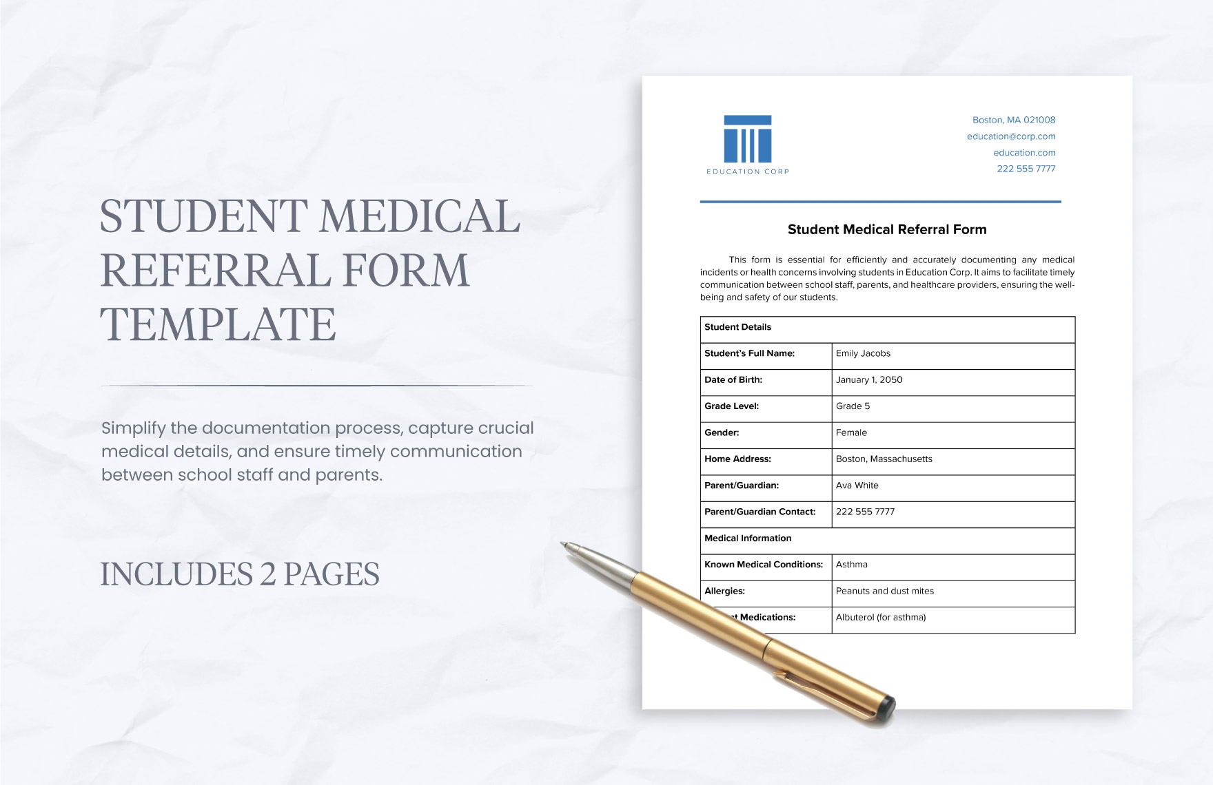 Student Medical Referral Form Template In Word PDF Google Docs Download Template