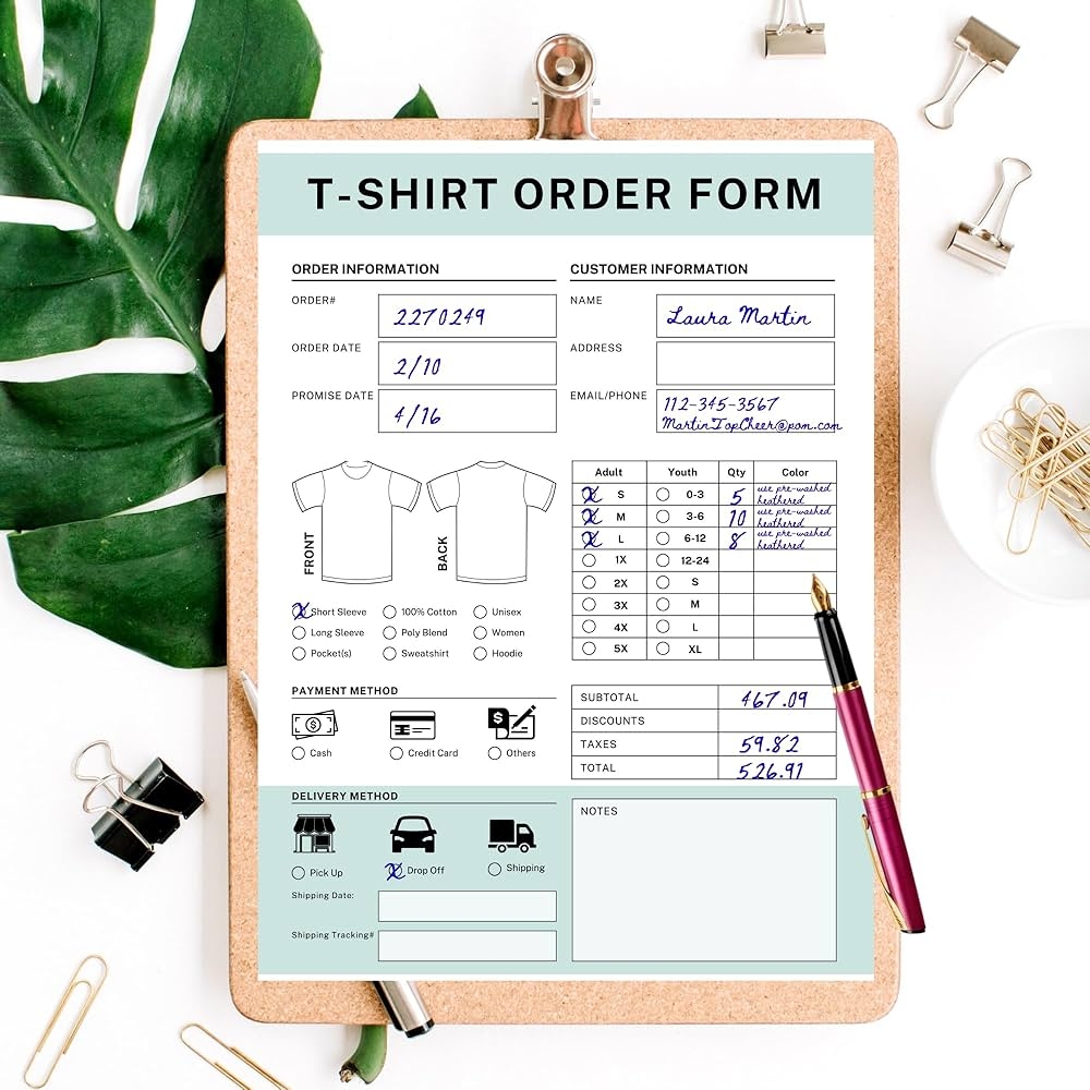 T Shirt Custom Order Form Book Hoodie Template Business Invoice 75 Page 8 5x11 Inches Log Book For Small Businesses New Orders Vinyl Decal Sublimation Loose Leaf Page N A Amazon Books
