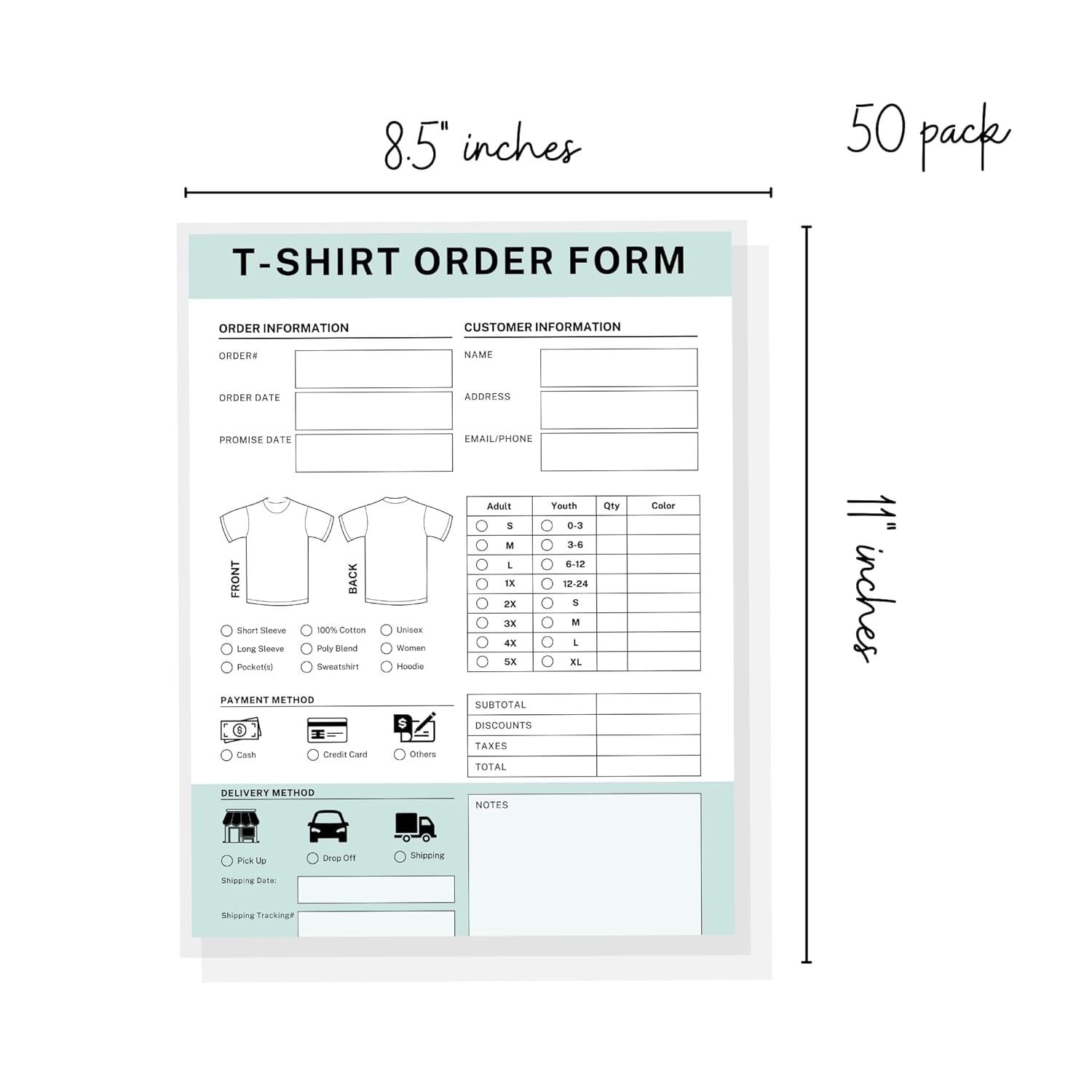 T Shirt Custom Order Form Book Hoodie Template Business Invoice 75 Page 8 5x11 Inches Log Book For Small Businesses New Orders Vinyl Decal Sublimation Loose Leaf Page Walmart