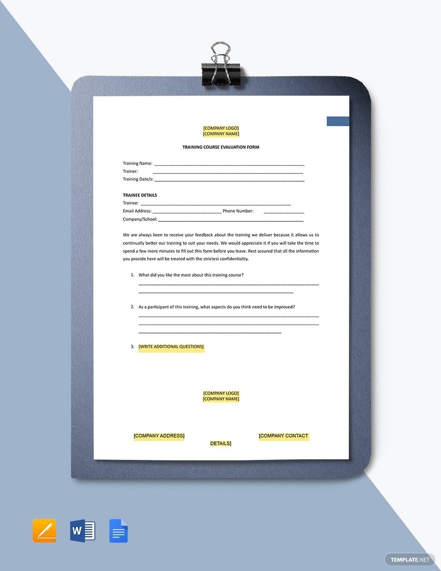 Training Course Evaluation Form Template In Pages Word Google Docs Download Template