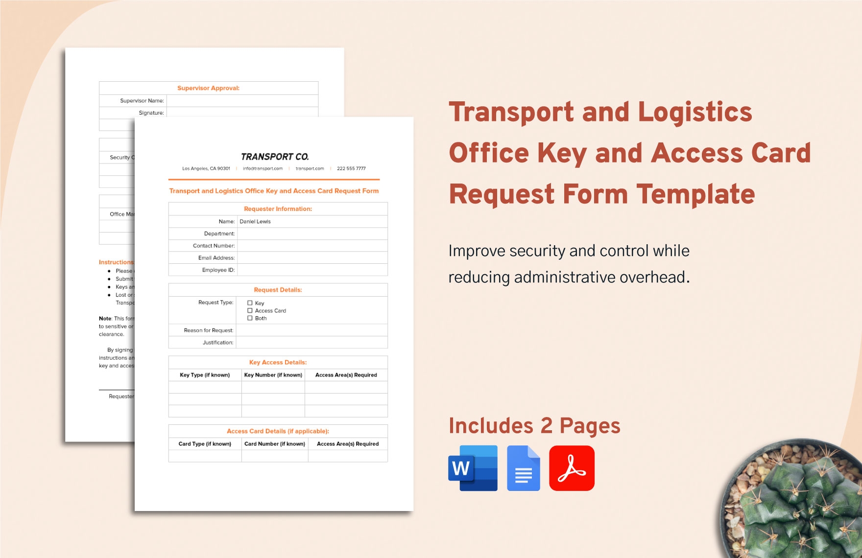 Access Card Form Template