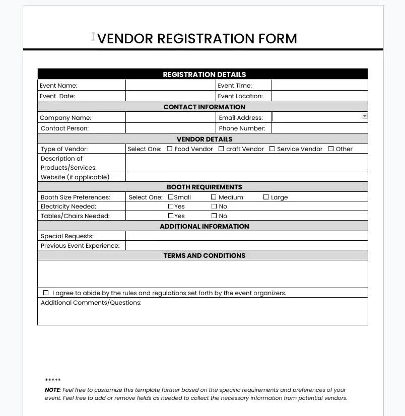 Vendor Registration Form Template Vendor Application Form Vendor Onboarding Form Supplier Registration Form Vendor Information Form Template Etsy