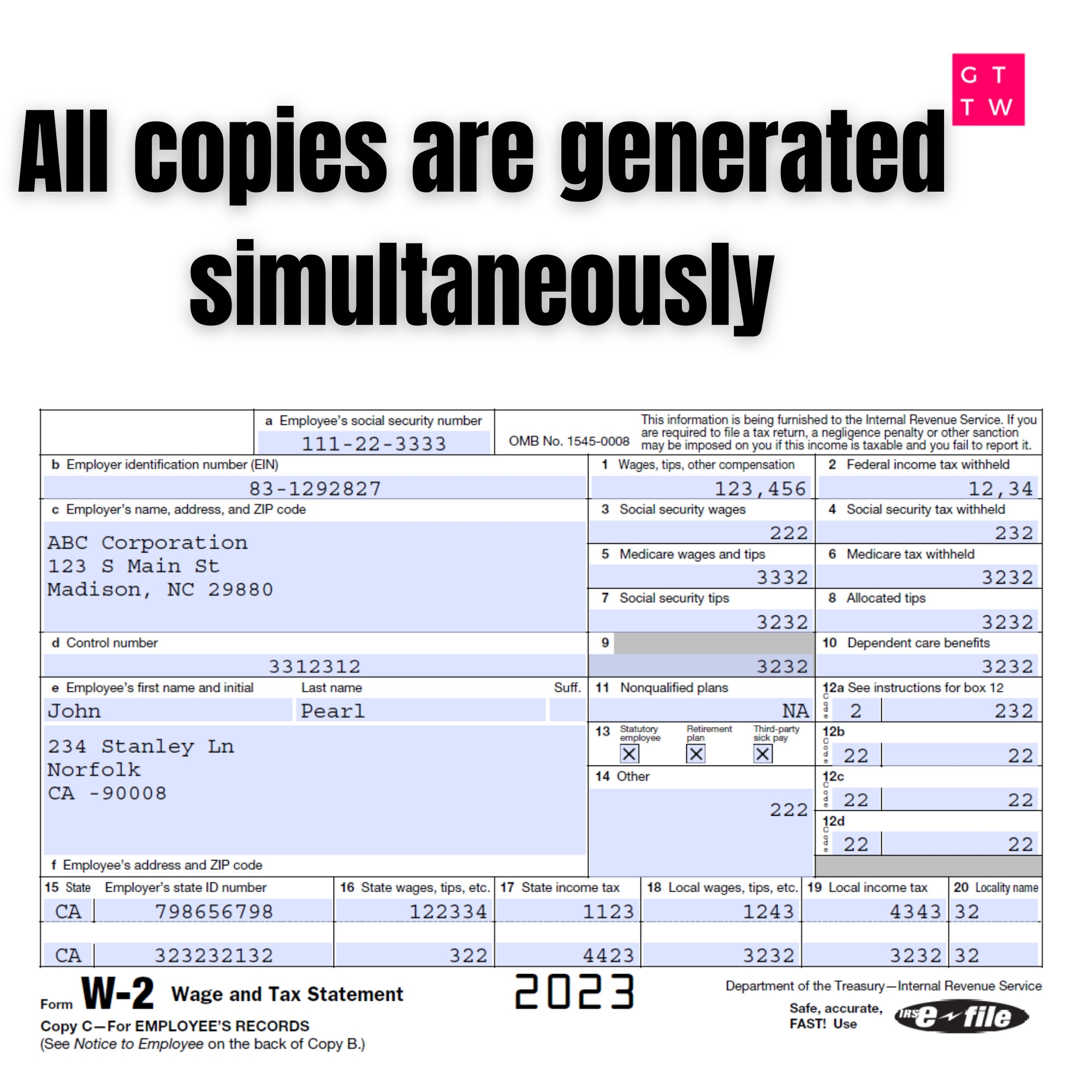 W2 Form IRS 2024 2023 Fillable PDF With Print And Clear Buttons Generate W2 Quickly Digital Download Etsy