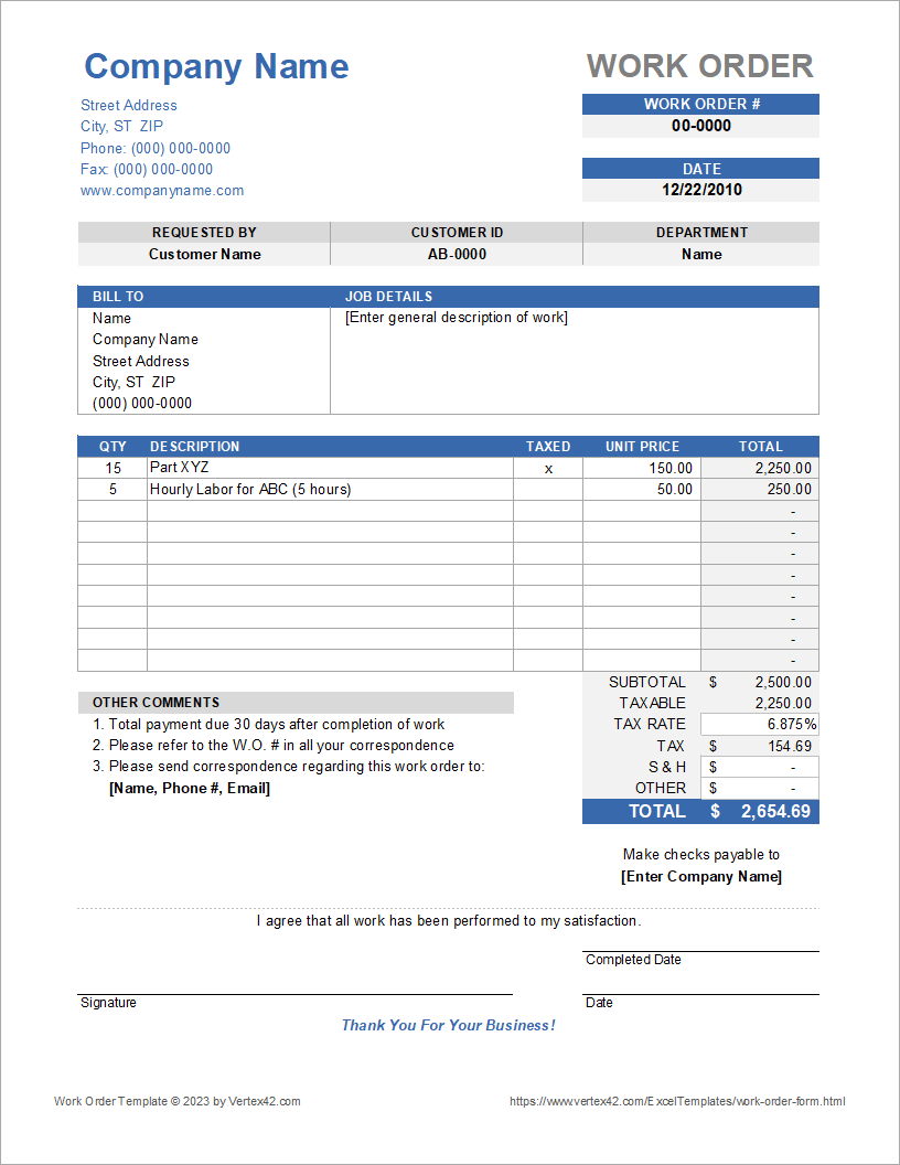 Order Forms Template Free