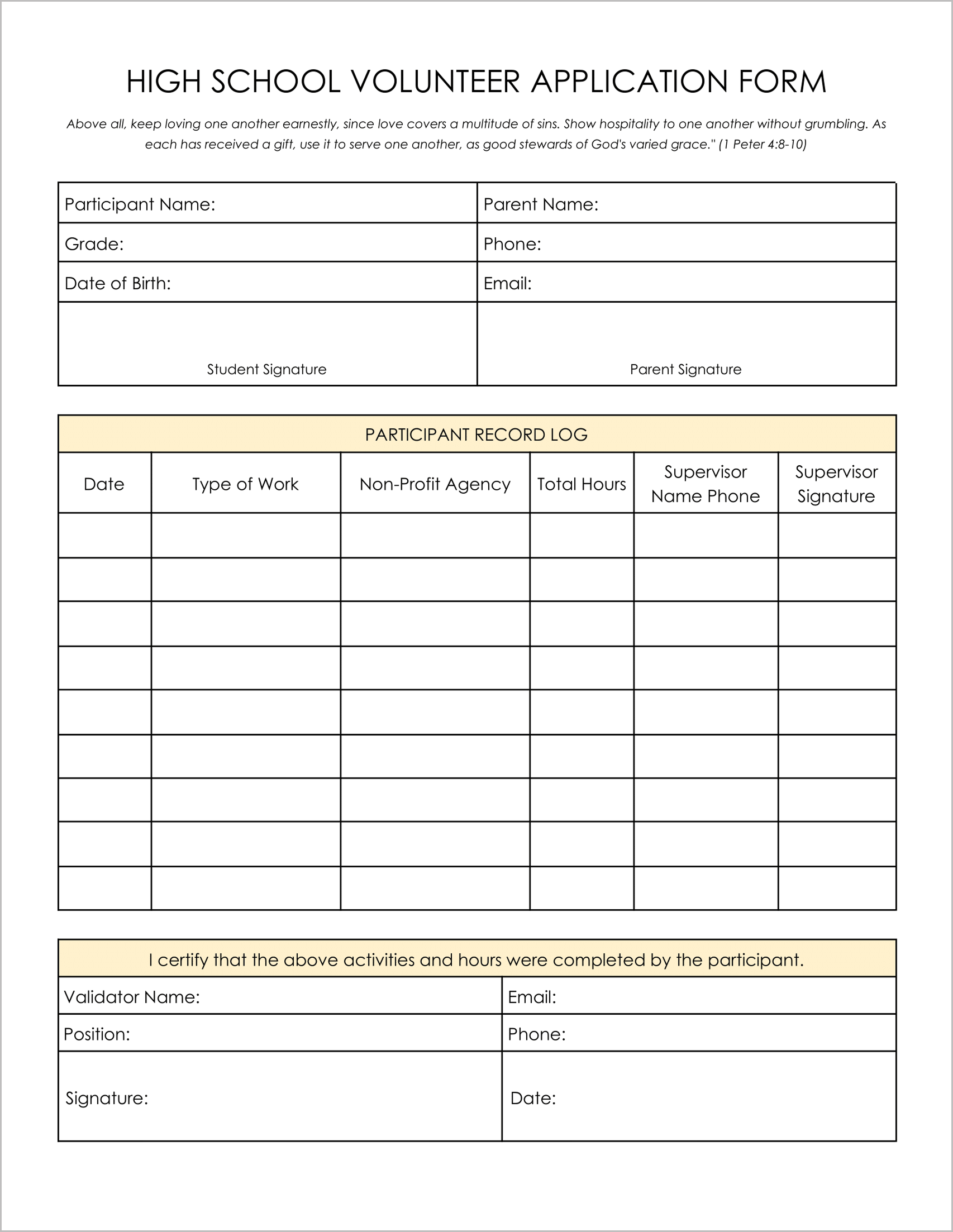 10 Must Have Free High School Volunteer Form Templates