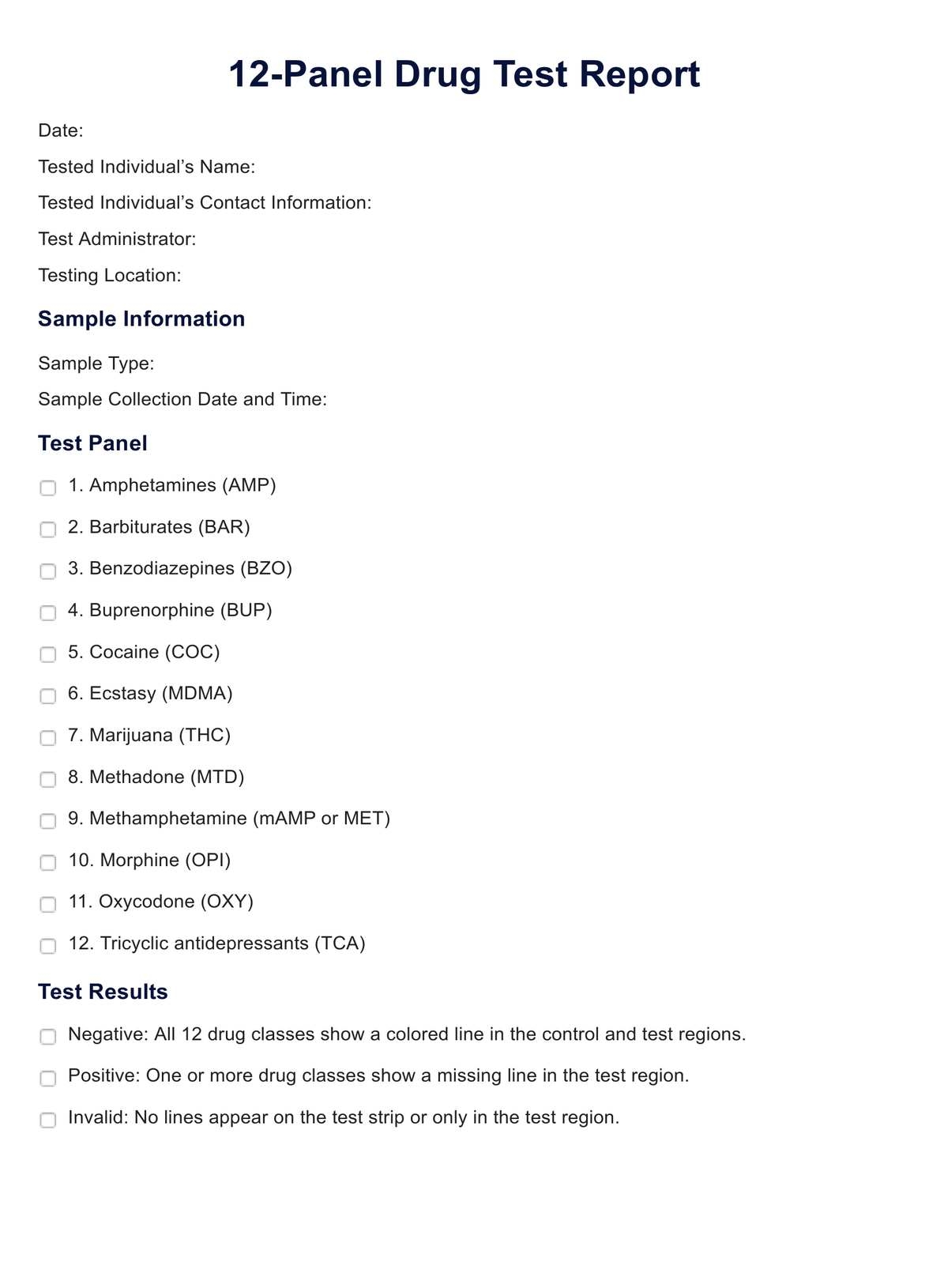10 Panel Drug Test Report U0026 Example Free PDF Download