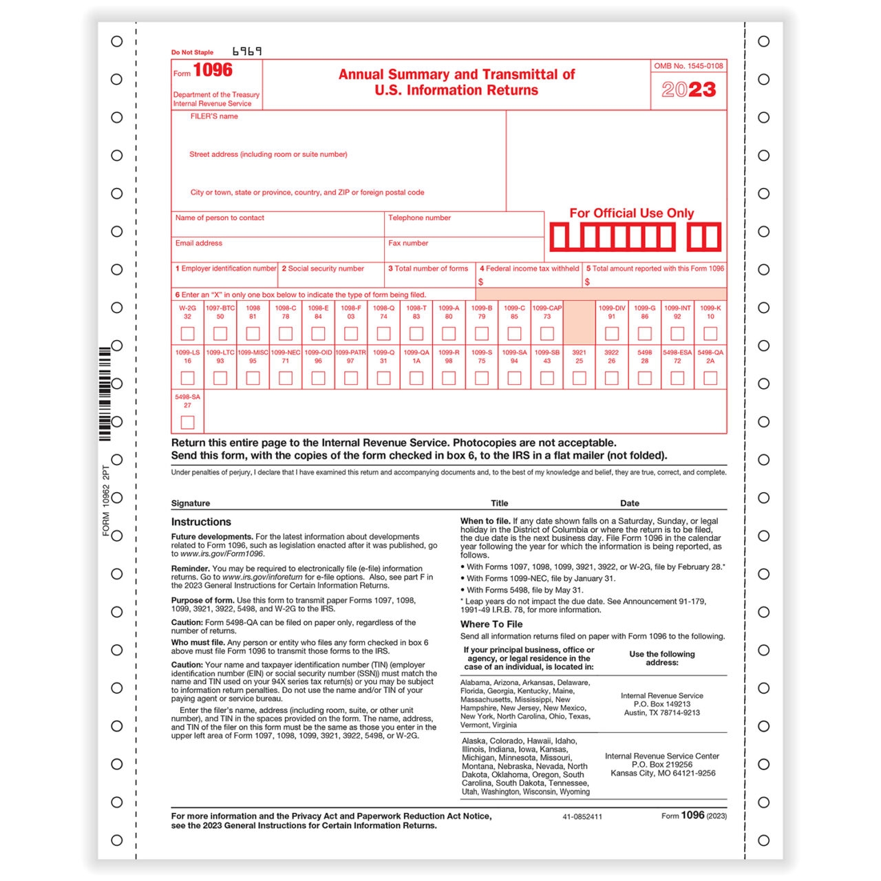 1096 2 Part 1 Wide Annual Summary U0026 Transmittal Continuous 1096 Forms U0026 Fulfillment