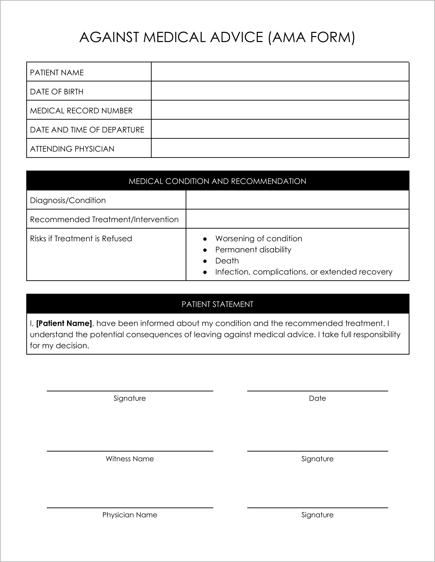 11 Must Have Free Against Medical Advice AMA Forms