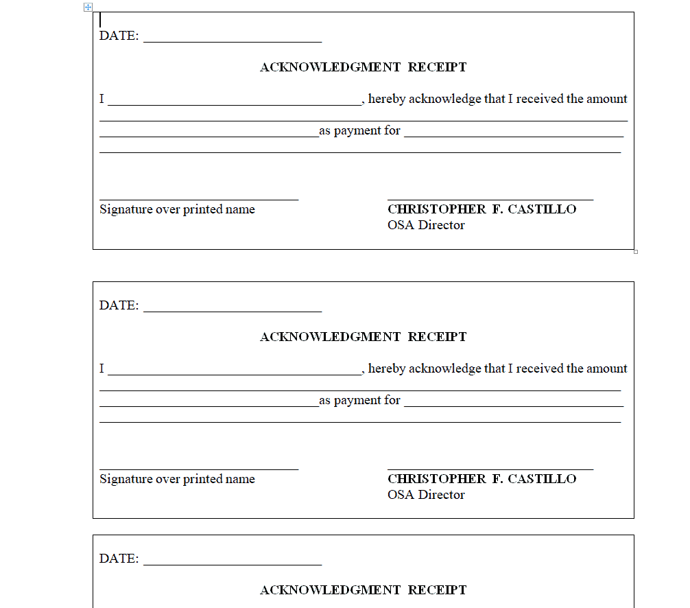 Acknowledgement Form Template Word