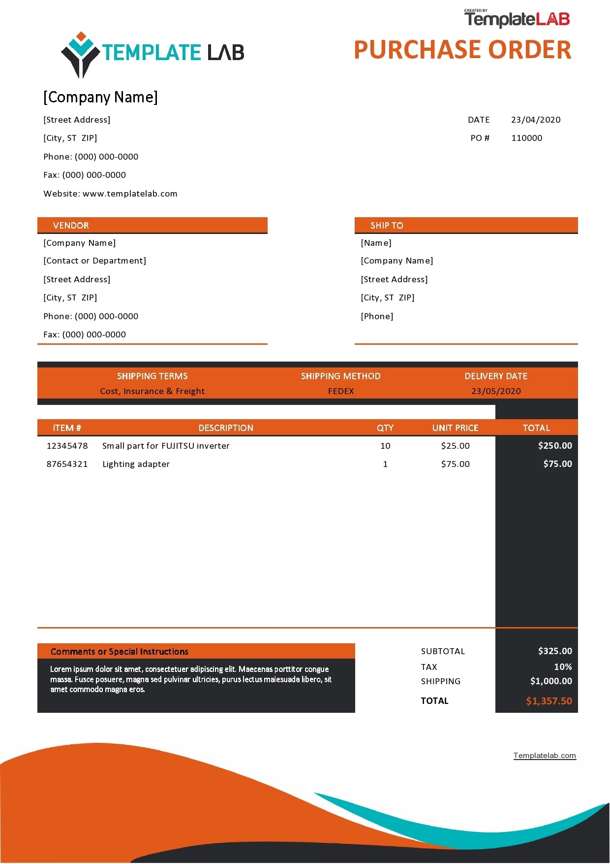 Purchase Order Form Template Word