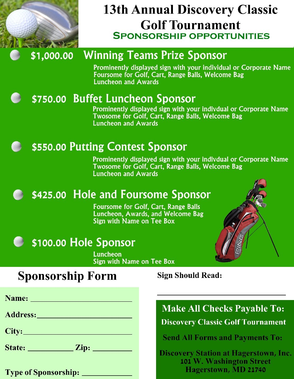 2019 Golf Sponsorship Form Discovery Station