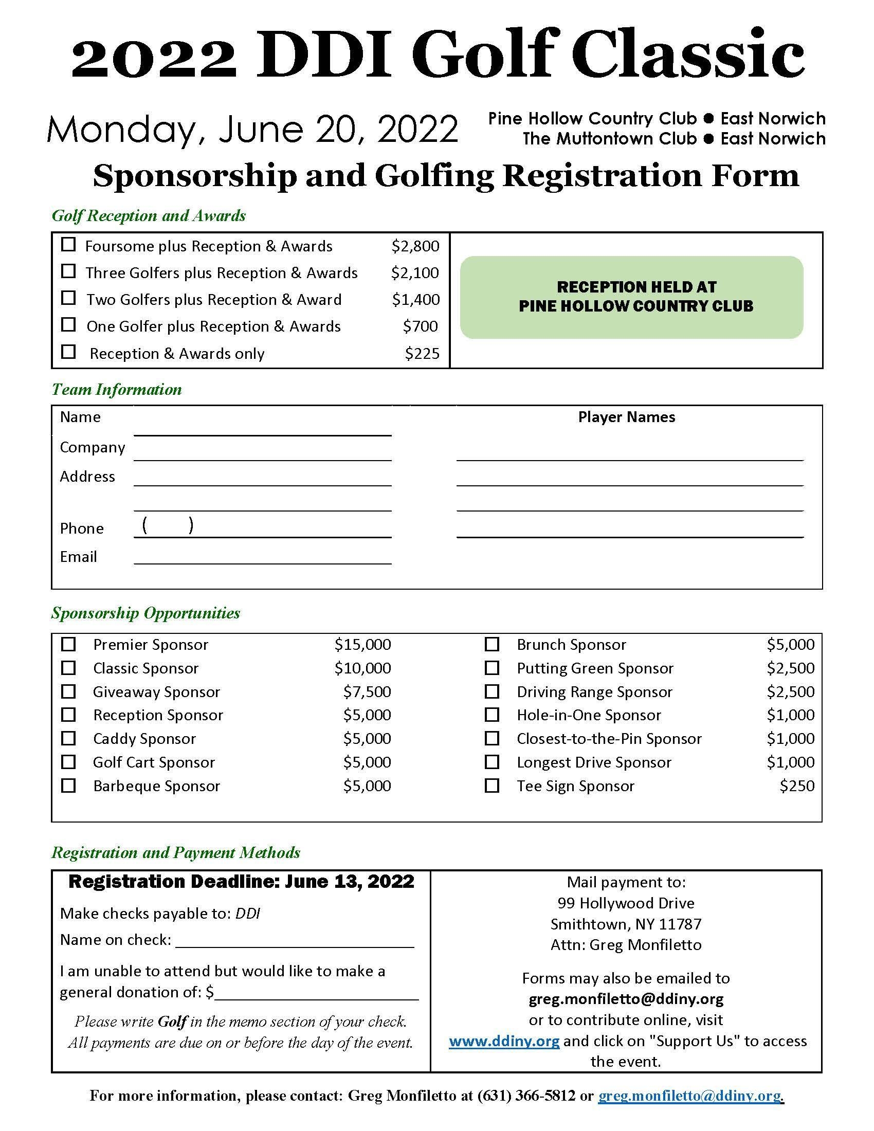 2022 Golf Classic Sponsorship And Golfing Registration Form Golf Classic Developmental Disabilities Institute