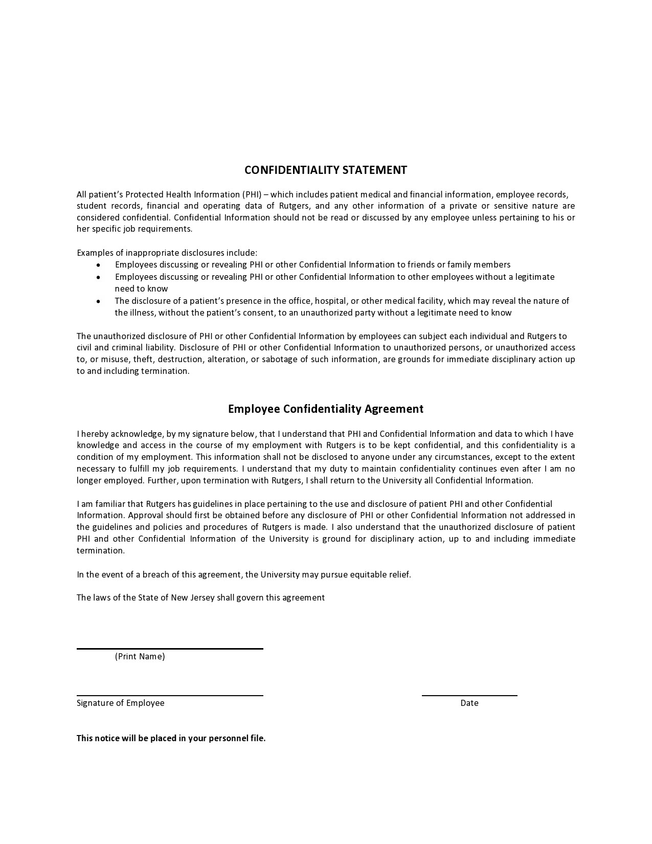 24 Simple Confidentiality Statement U0026 Agreement Templates