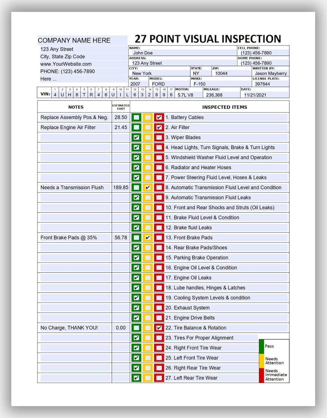 Vehicle Inspection Forms Templates