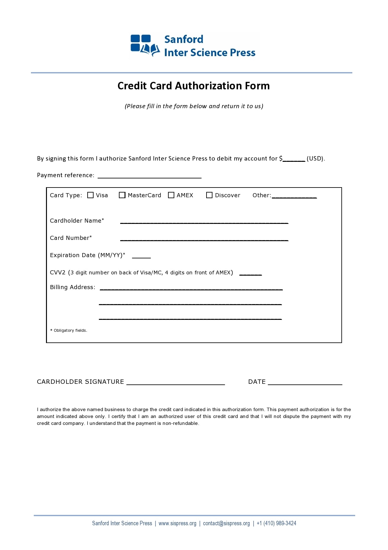 Credit Card Form Template Word