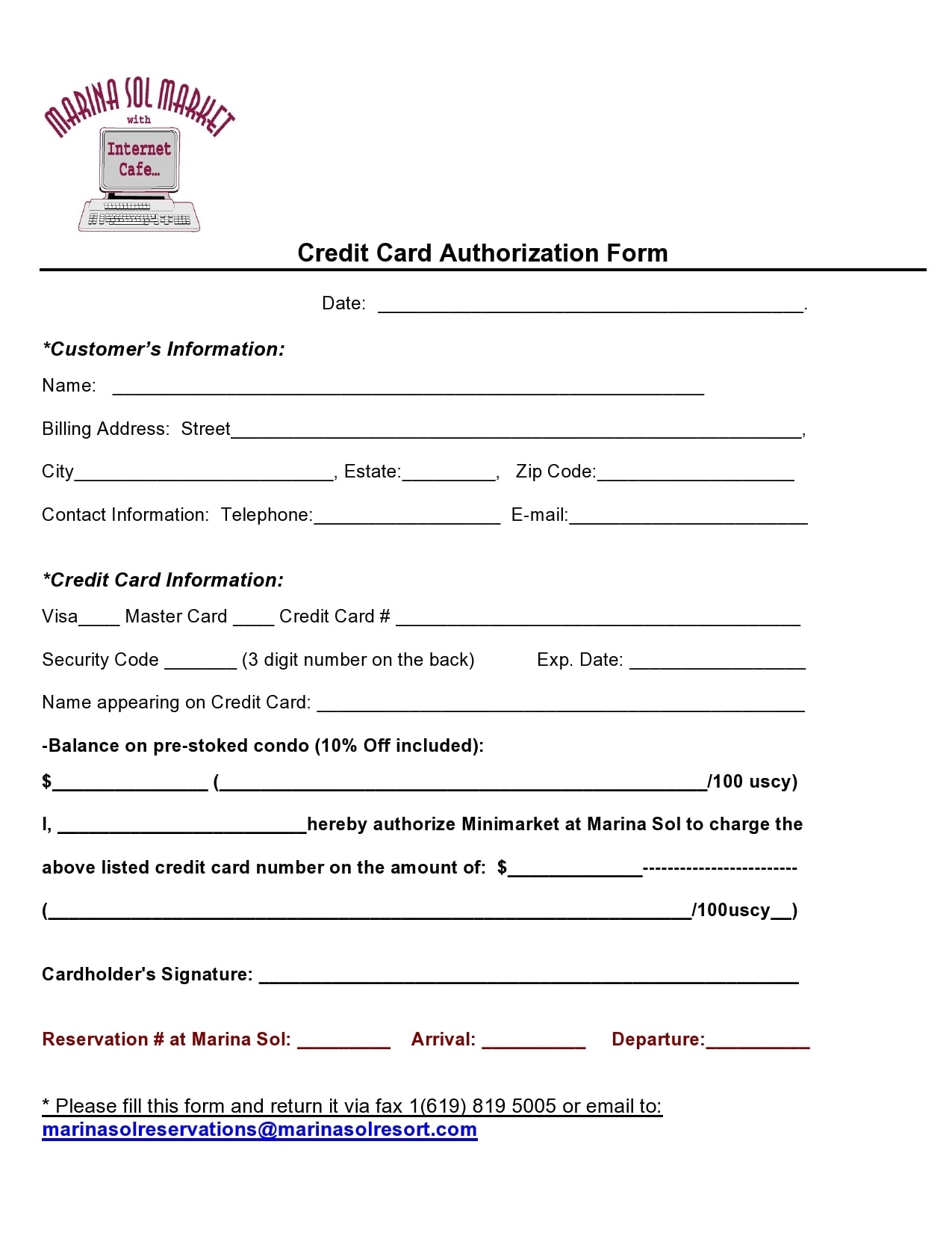 Company Credit Card Authorization Form Template