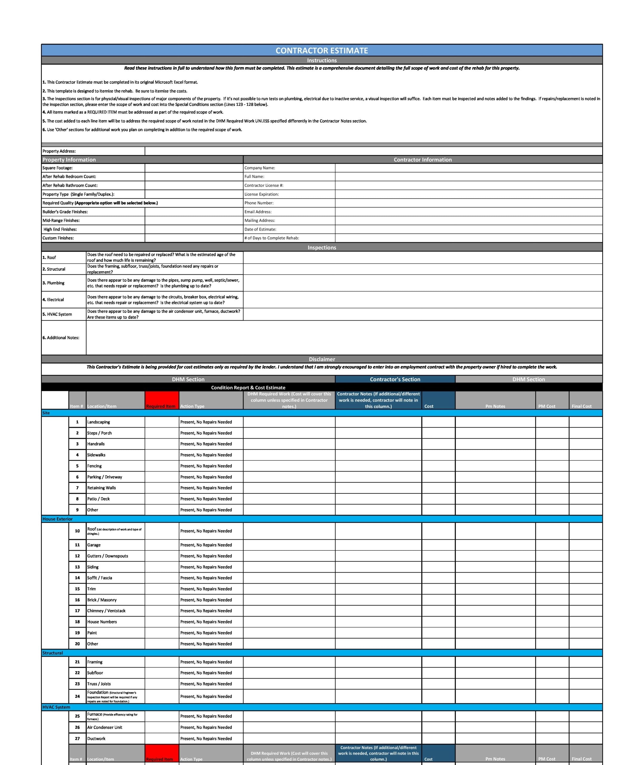Estimate Form Template