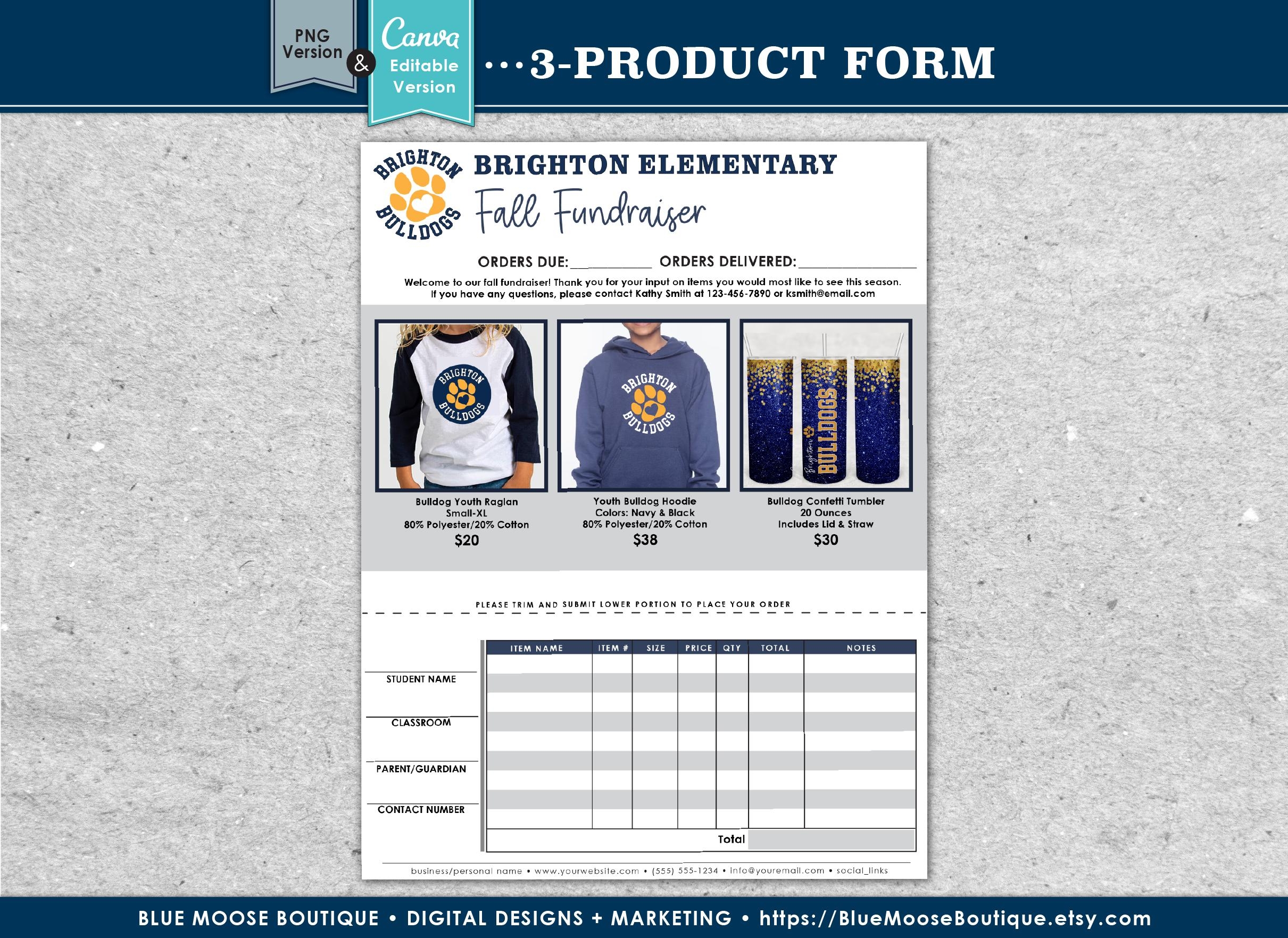 3 PRODUCT Fundraiser Order Form Design DIY 3 Up Canva Editable Sales PTA Flyer Templates Digital Download Files Png