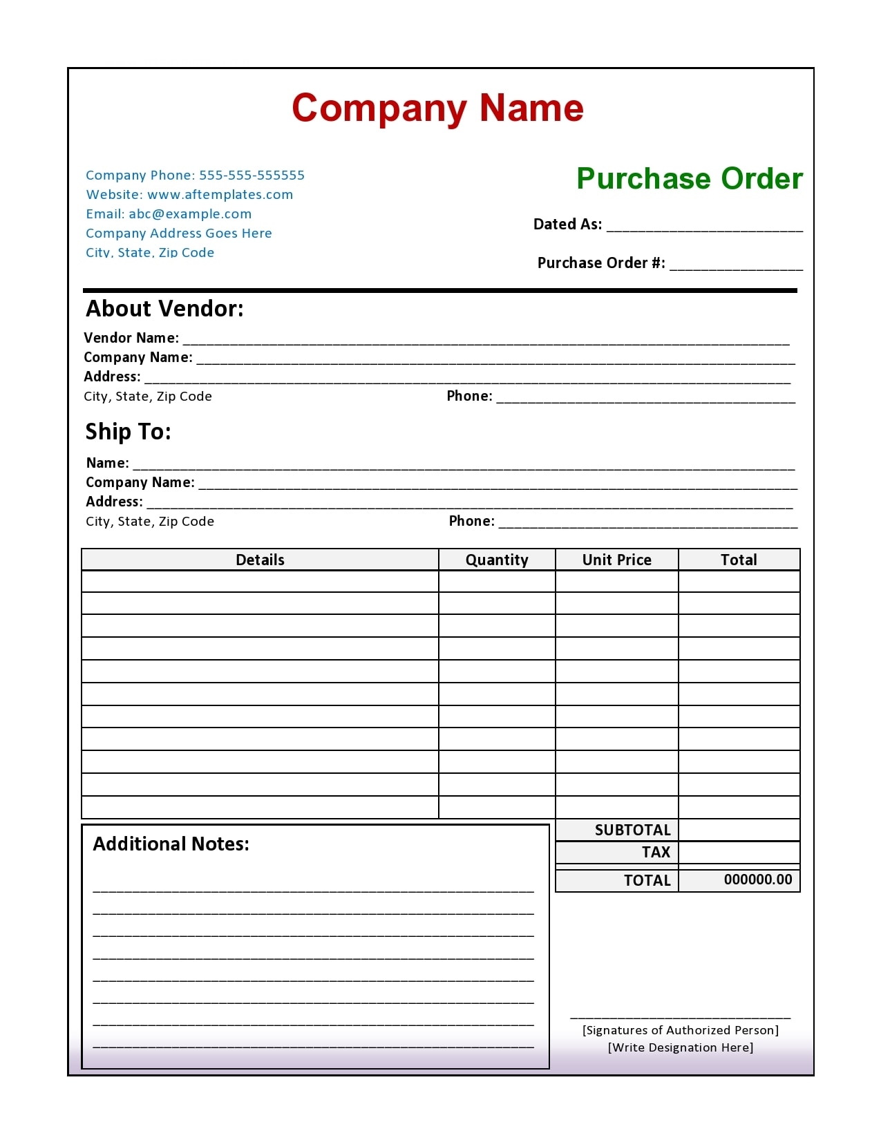 Po Form Template