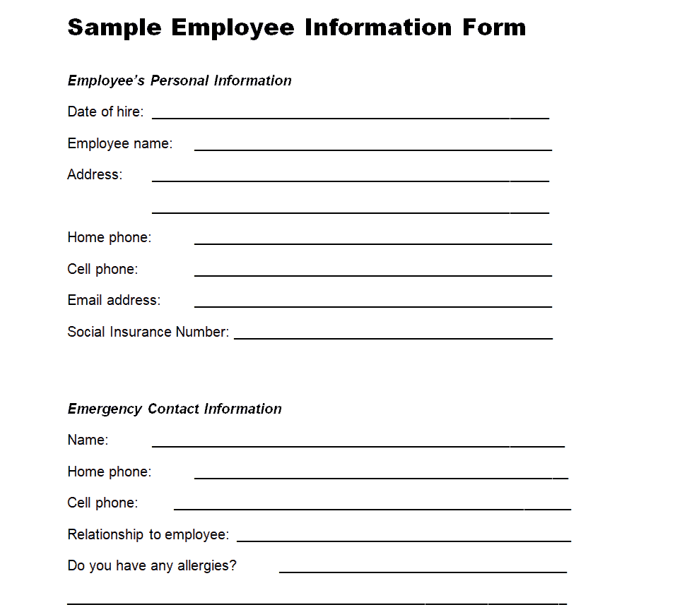 30 Sample Employee Information Form Templates WORD U0026 PDF 