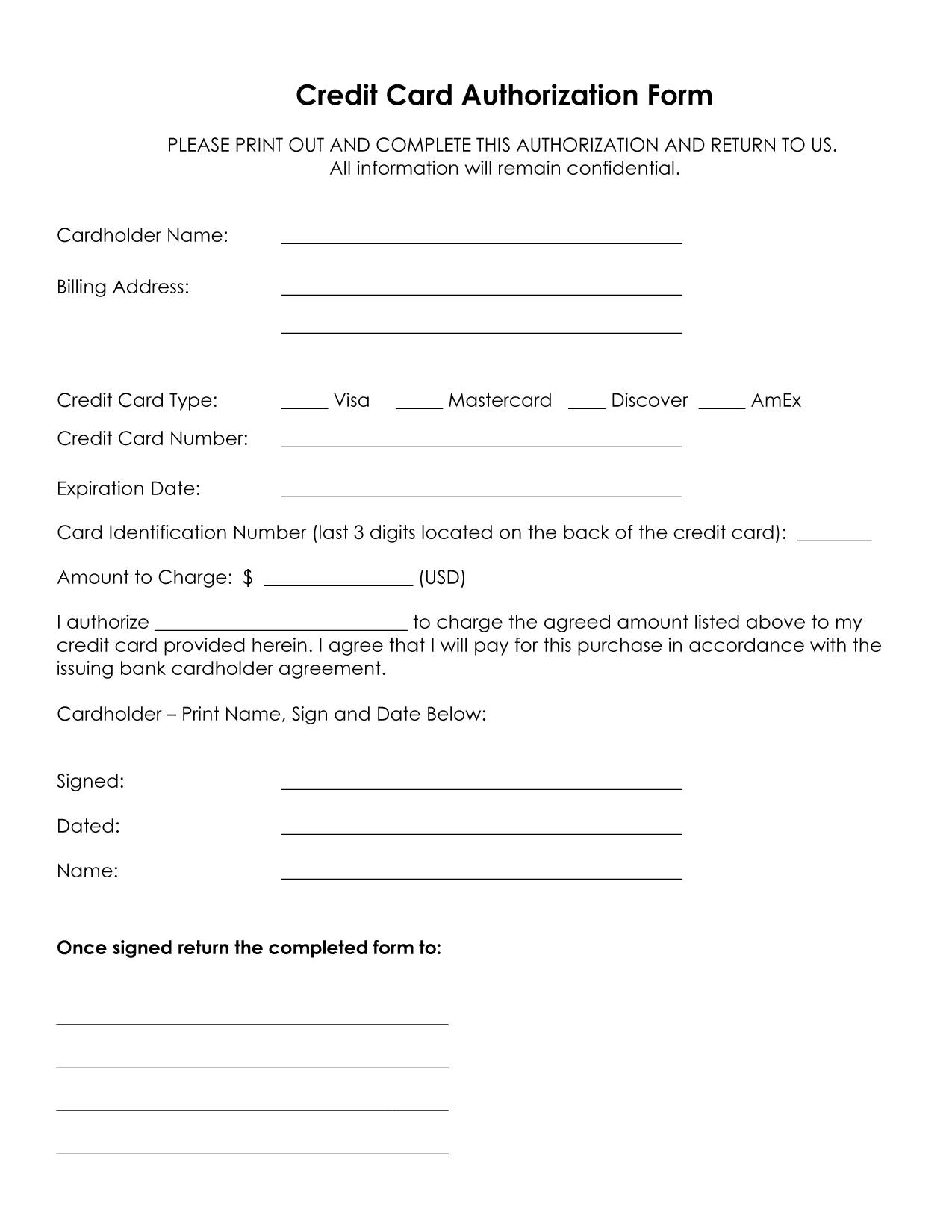 33 Credit Card Authorization Form Template Templates Study