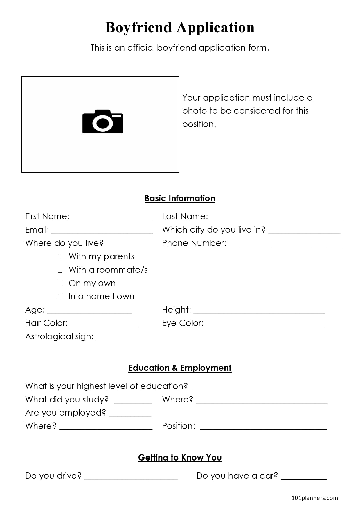 34 Official Boyfriend Application Forms PDF Word 