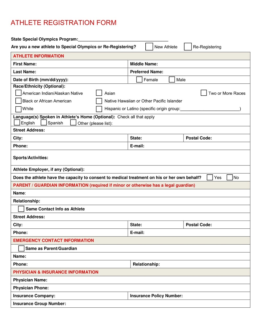 35 Free Printable Sports Registration Form Templates PDF 